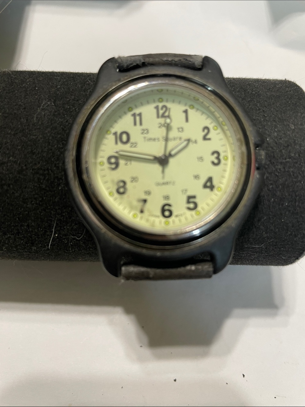 Times Square Men’s Black Watch with Luminous Dial.  Needs Battery.